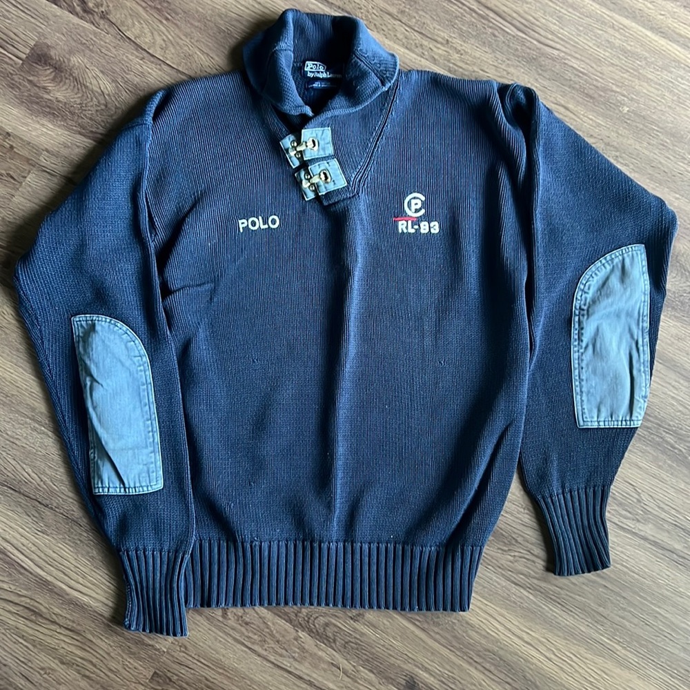 Polo by Ralph Lauren blue collared sweater mens size Large
